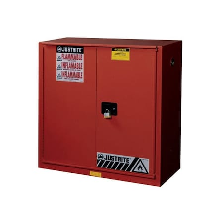 Justrite Hazardous Material Storage Cabinet, 40 gal, 3 Shelves, Steel, 43 in W x 44 in H x 18 in D, Red 893091